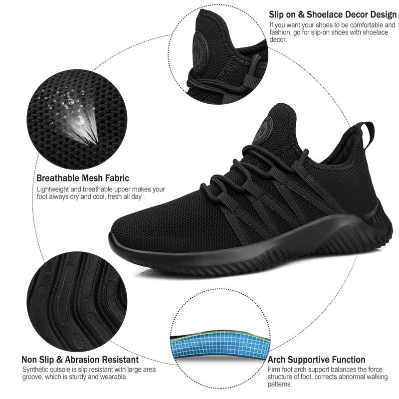 Feethit Womens Slip On Running Shoes Non Slip Walking Shoes Lightweight Gym Workout Shoes Breathable Fashion Sneakers All Black Size 7.5 - Image 2